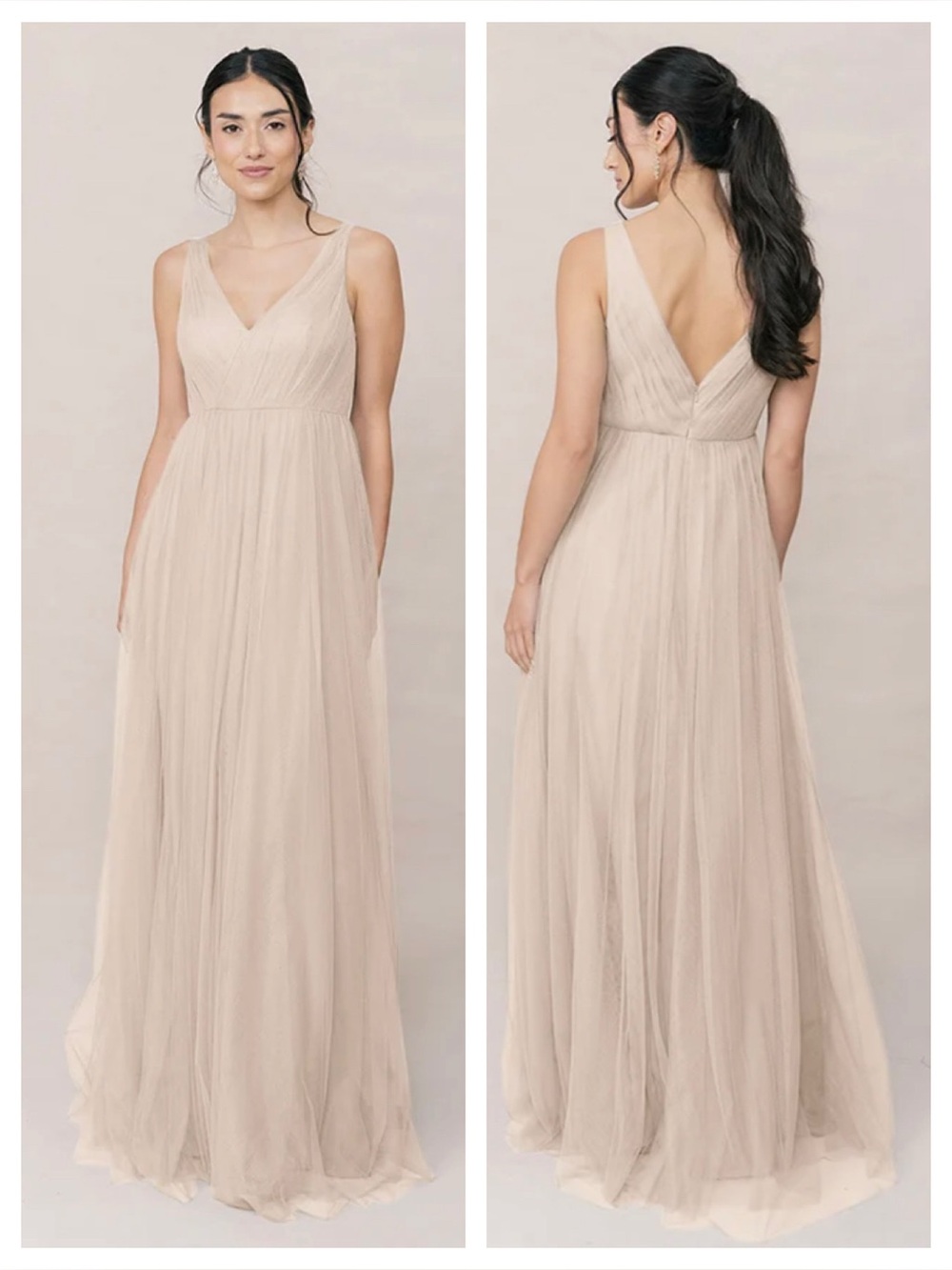 Revelry V-Neck Jamie Tulle Full Length Formal Dress 22 Champagne